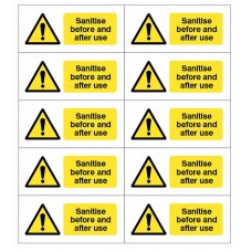 Sanitise Before and After Use - Sheet of 10 Stickers