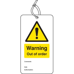 Warning - Out of Order - Double Sided Safety Tag (Pack of 10)