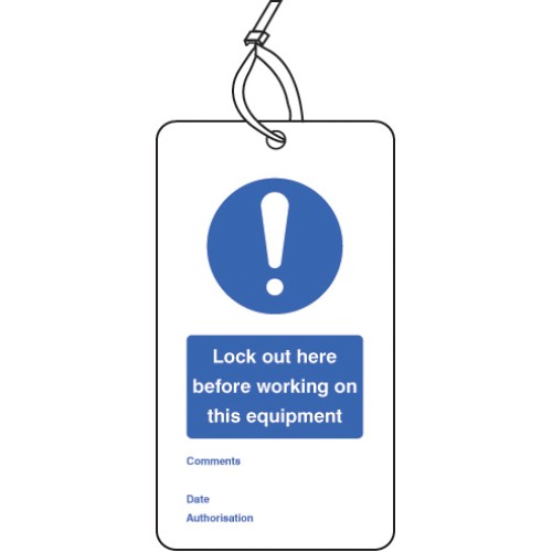 Lockout Tag - Lock Out Here Before Working On - 80 x 150mm (Pack of 10)