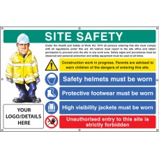 Site Safety - Helmets - Footwear - Hi Vis - Unauthorised Entry - Custom - Banner with Eyelets - 1270 x 810mm