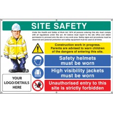 Site Safety - Helmets - Hi-vis - Unauthorised Entry Custom - Banner with Eyelets - 1270 x 810mm