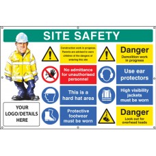 Site Safety - Multi-message - Demolition Work - Custom - Banner with Eyelets - 1270 x 810mm