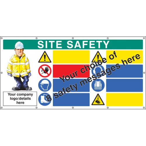Custom Site Safety Banner - Select 8 Safety Messages - Add Logo & Details