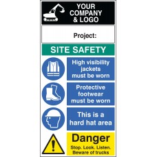 Site Safety Board with Logo and Project - 600 x 1200mm 