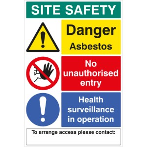 Danger - Asbestos Site Safety Board with Contact Details