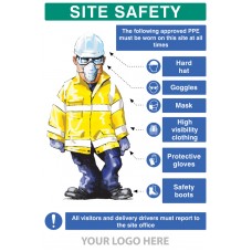 PPE Requirement Sign (Hat - Goggles - Mask - Hivis - Gloves - Boots)