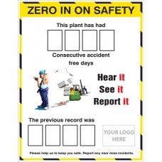 Zero in On Safety AccIdent Board with 2 Sets of Numbers with Logo