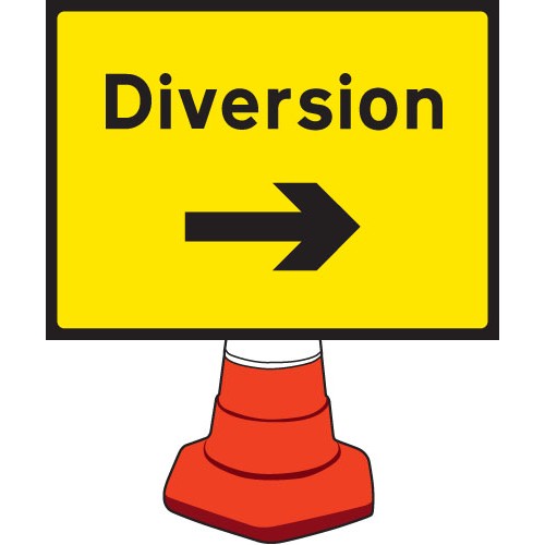 Diversion - Arrow Right - Cone Sign