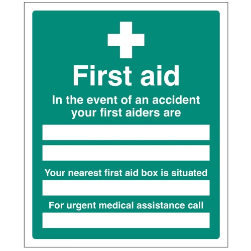 In the Event of an Accident - Your First Aiders are - First Aid Box is