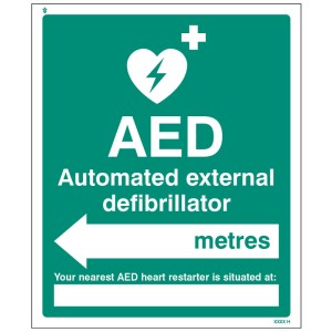 AED Located in __ Metres - Arrow left