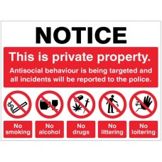 Notice This is Private Property Antisocial Behaviour is Being Targeted