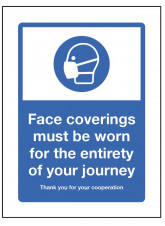 Face Coverings must be worn for the entirety of your journey